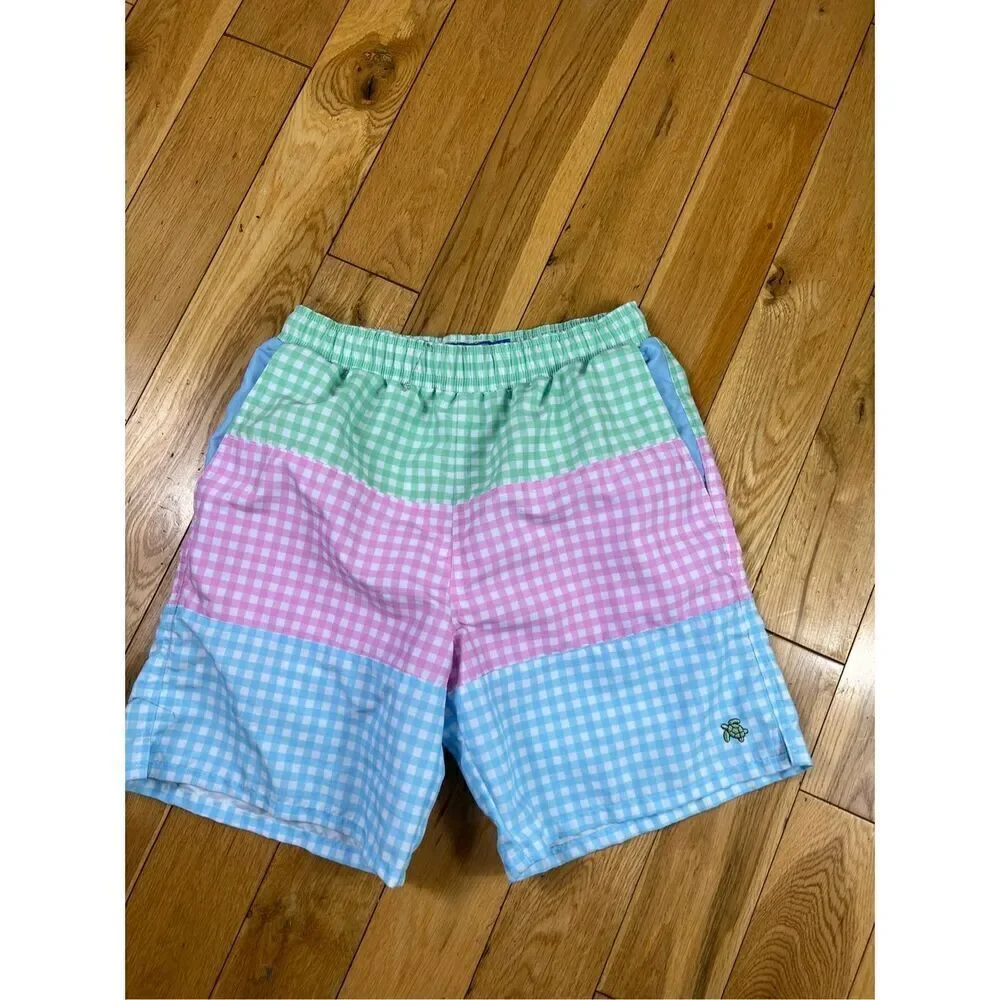 J Bailey Boys Gingham Coastal Swim Trunks Size 12